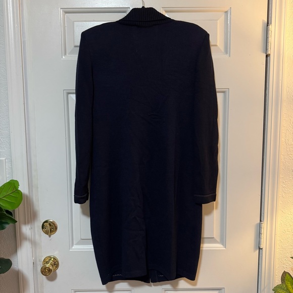 VTG  St. John by Marie Gray Black Navy Santana Knit Dress Gold Buttons Size 8 - Picture 7 of 8